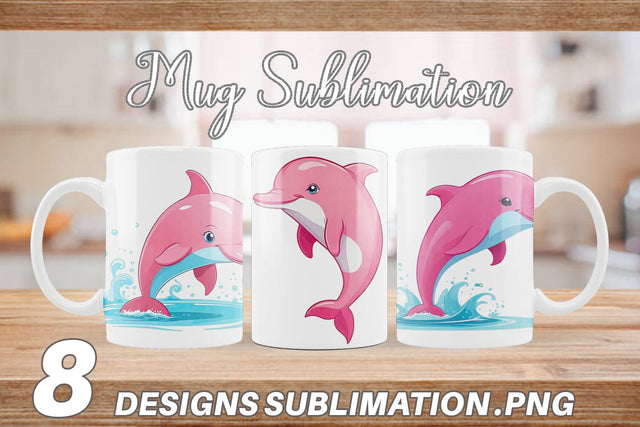 Mug Wrap Pink Dolphin Valentine Sublimation artnoy 