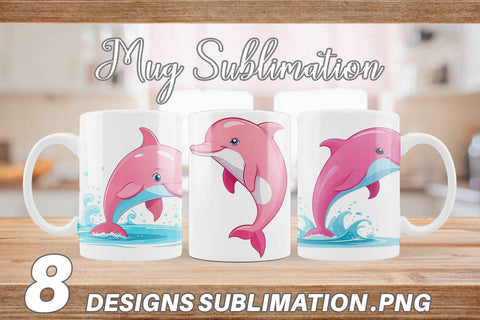 Mug Wrap Pink Dolphin Valentine Sublimation artnoy 