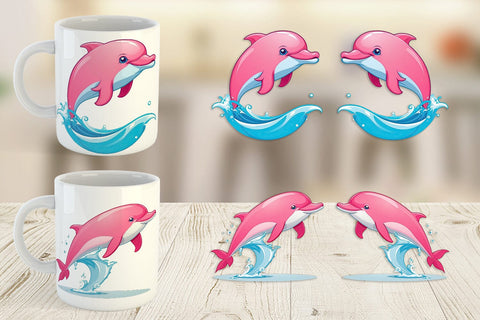 Mug Wrap Pink Dolphin Valentine Sublimation artnoy 
