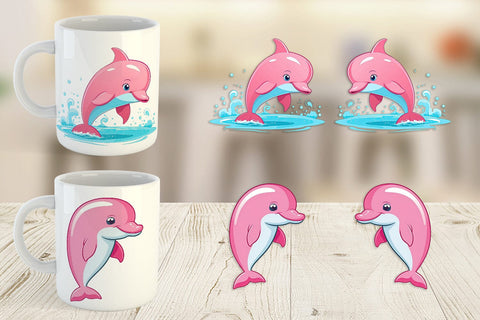 Mug Wrap Pink Dolphin Valentine Sublimation artnoy 