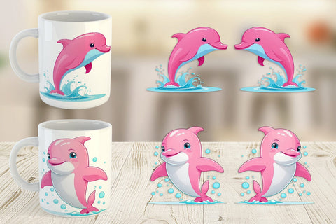 Mug Wrap Pink Dolphin Valentine Sublimation artnoy 