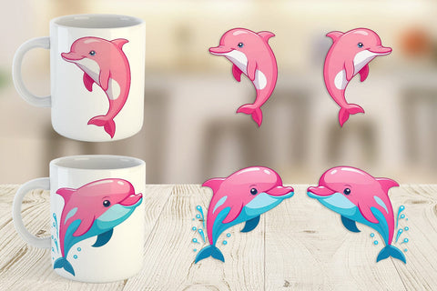Mug Wrap Pink Dolphin Valentine Sublimation artnoy 