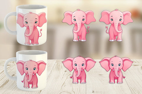 Mug Wrap Pink Elephant Valentine Sublimation artnoy 