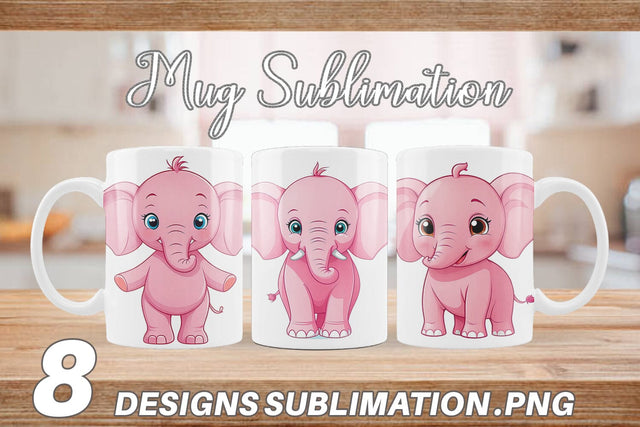 Mug Wrap Pink Elephant Valentine Sublimation artnoy 