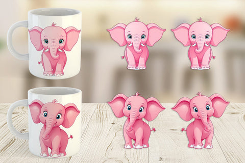 Mug Wrap Pink Elephant Valentine Sublimation artnoy 