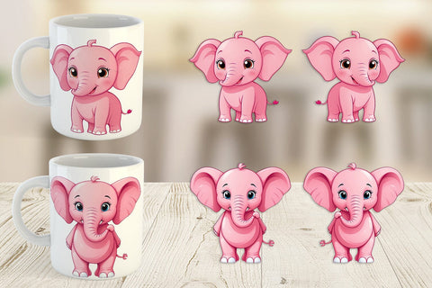 Mug Wrap Pink Elephant Valentine Sublimation artnoy 