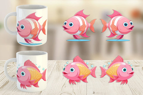 Mug Wrap Pink Fish Valentine Sublimation artnoy 