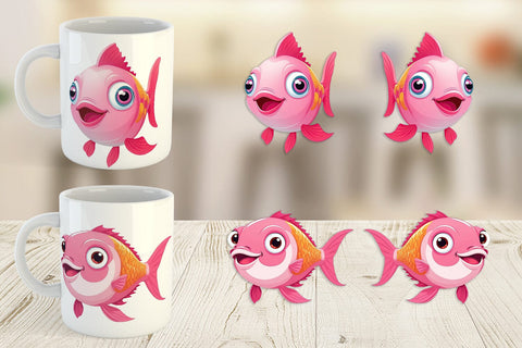 Mug Wrap Pink Fish Valentine Sublimation artnoy 