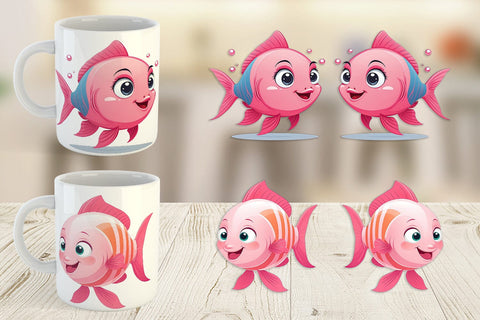 Mug Wrap Pink Fish Valentine Sublimation artnoy 
