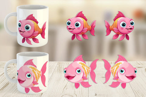 Mug Wrap Pink Fish Valentine Sublimation artnoy 