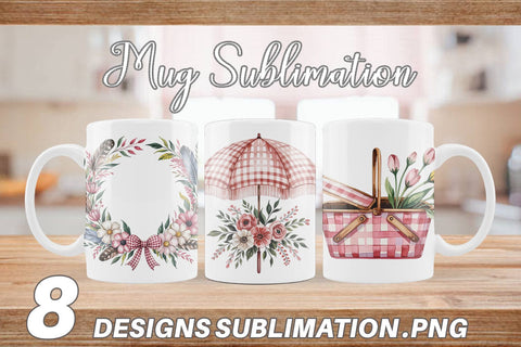 Mug Wrap Pink Gingham Summer Sublimation artnoy 