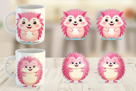Mug Wrap Pink Hedgehog Valentine Sublimation artnoy 