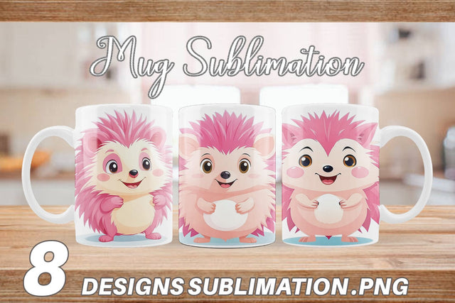 Mug Wrap Pink Hedgehog Valentine Sublimation artnoy 