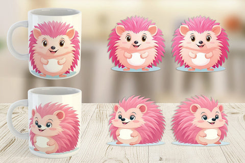 Mug Wrap Pink Hedgehog Valentine Sublimation artnoy 