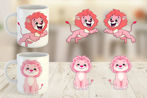 Mug Wrap Pink Lion Valentine Sublimation artnoy 
