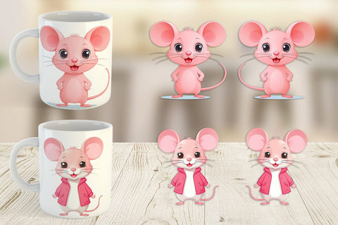 Mug Wrap Pink Mouse Valentine Sublimation artnoy 