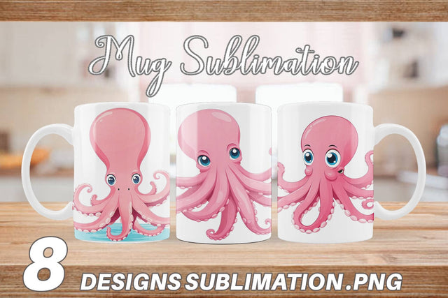 Mug Wrap Pink Octopus Valentine Sublimation artnoy 