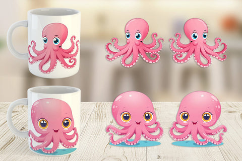 Mug Wrap Pink Octopus Valentine Sublimation artnoy 