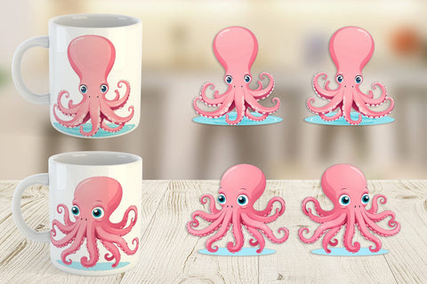 Mug Wrap Pink Octopus Valentine Sublimation artnoy 