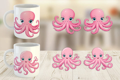 Mug Wrap Pink Octopus Valentine Sublimation artnoy 