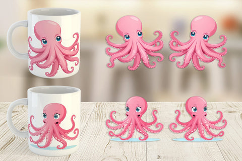 Mug Wrap Pink Octopus Valentine Sublimation artnoy 