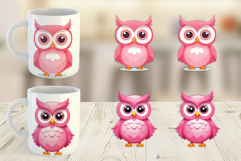 Mug Wrap Pink Owl Valentine Sublimation artnoy 