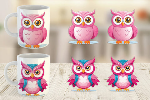 Mug Wrap Pink Owl Valentine Sublimation artnoy 