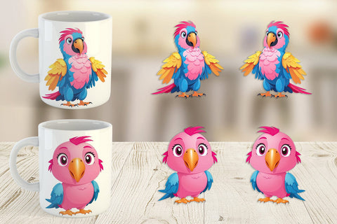 Mug Wrap Pink Parrot Valentine Sublimation artnoy 