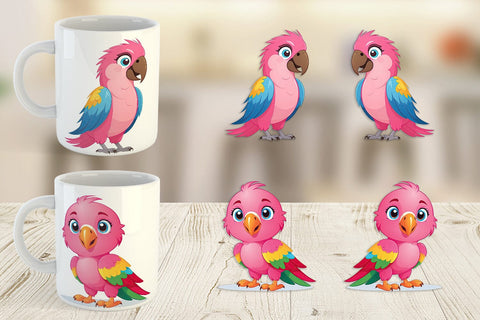 Mug Wrap Pink Parrot Valentine Sublimation artnoy 