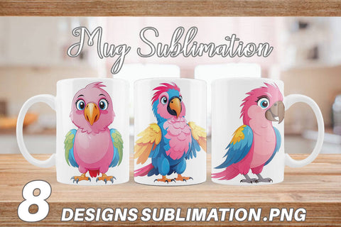 Mug Wrap Pink Parrot Valentine Sublimation artnoy 