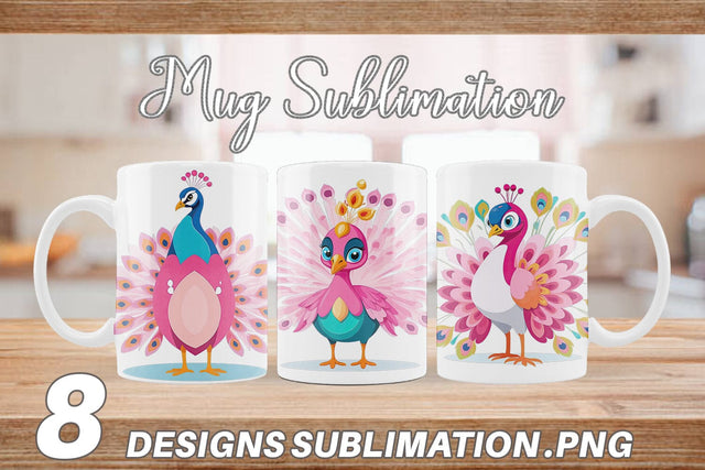 Mug Wrap Pink Peacock Valentine Sublimation artnoy 
