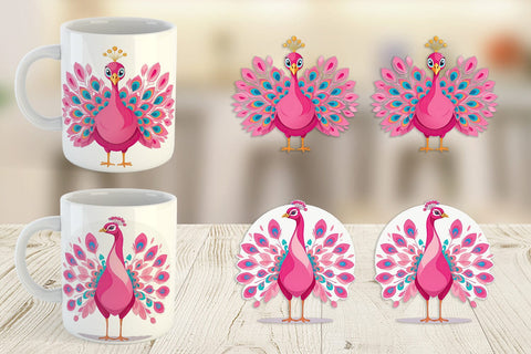Mug Wrap Pink Peacock Valentine Sublimation artnoy 