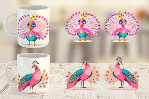 Mug Wrap Pink Peacock Valentine Sublimation artnoy 