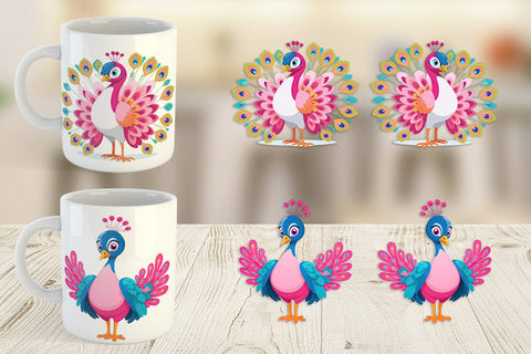 Mug Wrap Pink Peacock Valentine Sublimation artnoy 