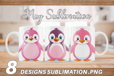 Mug Wrap Pink Penguin Valentine Sublimation artnoy 