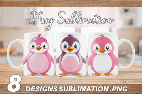 Mug Wrap Pink Penguin Valentine Sublimation artnoy 
