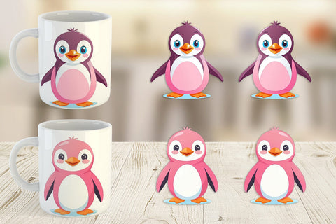 Mug Wrap Pink Penguin Valentine Sublimation artnoy 