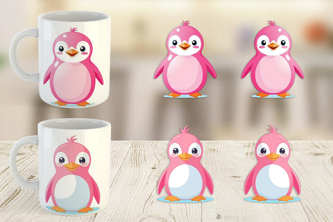 Mug Wrap Pink Penguin Valentine Sublimation artnoy 