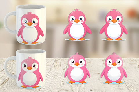 Mug Wrap Pink Penguin Valentine Sublimation artnoy 