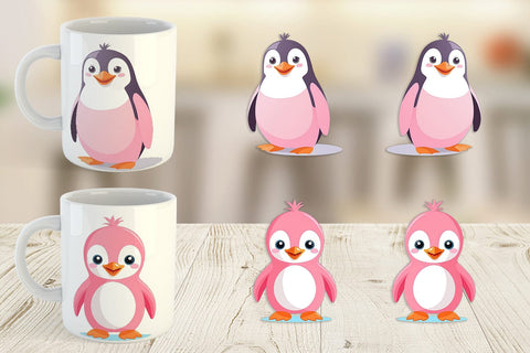 Mug Wrap Pink Penguin Valentine Sublimation artnoy 