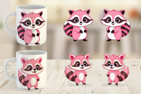 Mug Wrap Pink Raccoon Valentine Sublimation artnoy 