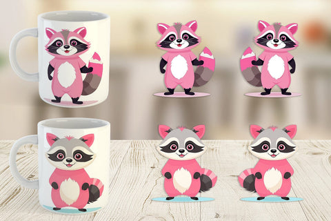 Mug Wrap Pink Raccoon Valentine Sublimation artnoy 