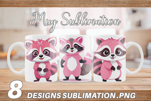 Mug Wrap Pink Raccoon Valentine Sublimation artnoy 