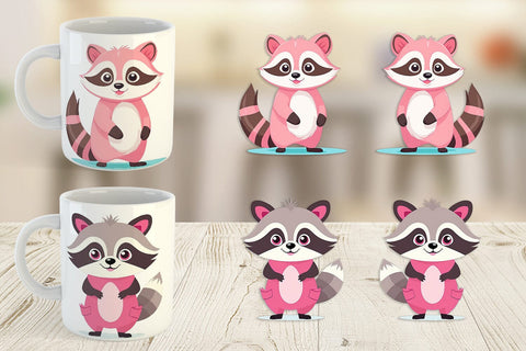 Mug Wrap Pink Raccoon Valentine Sublimation artnoy 
