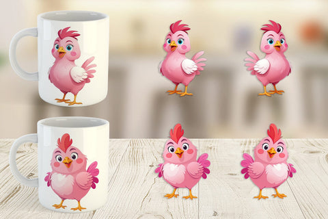 Mug Wrap Pink Rooster Valentine Sublimation artnoy 