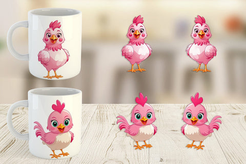Mug Wrap Pink Rooster Valentine Sublimation artnoy 