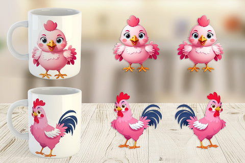 Mug Wrap Pink Rooster Valentine Sublimation artnoy 