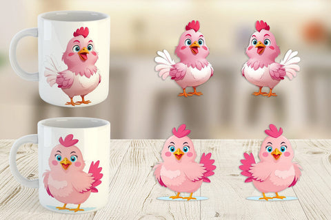 Mug Wrap Pink Rooster Valentine Sublimation artnoy 