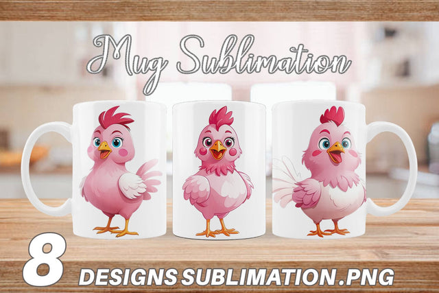 Mug Wrap Pink Rooster Valentine Sublimation artnoy 
