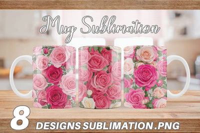 Mug Wrap Pink Rose Pattern Sublimation artnoy 